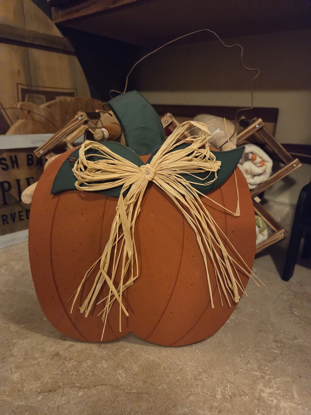 Hand Made Wooden Hanging Fall Pumpkin Decor Accent Piece